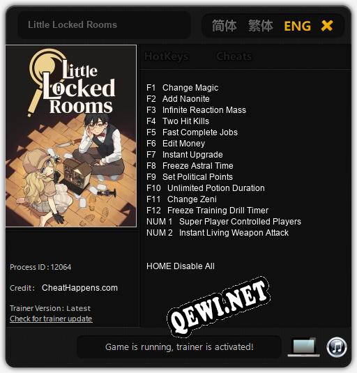 Трейнер для Little Locked Rooms [v1.0.7]