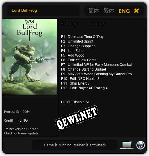 Lord BullFrog: Трейнер +12 [v1.7]