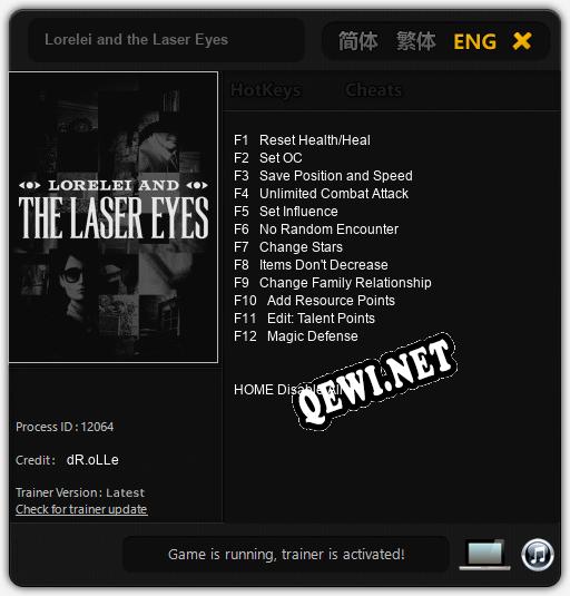 Трейнер для Lorelei and the Laser Eyes [v1.0.8]