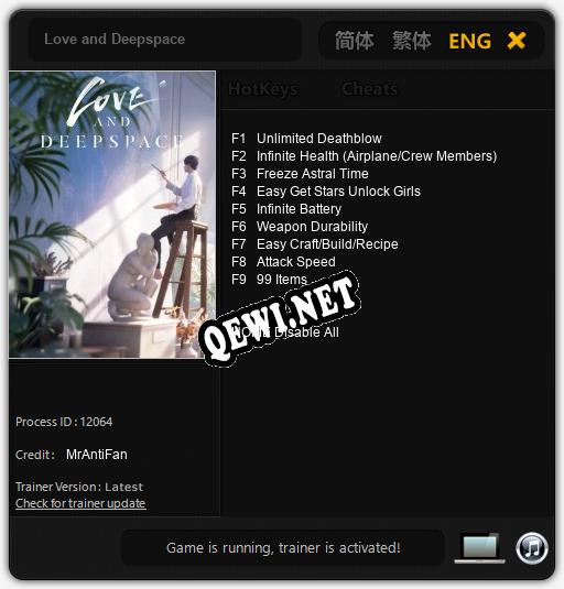 Трейнер для Love and Deepspace [v1.0.8]