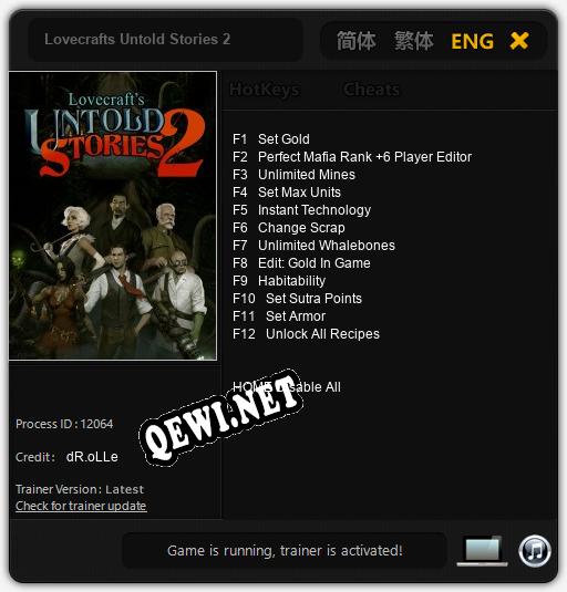 Трейнер для Lovecrafts Untold Stories 2 [v1.0.9]