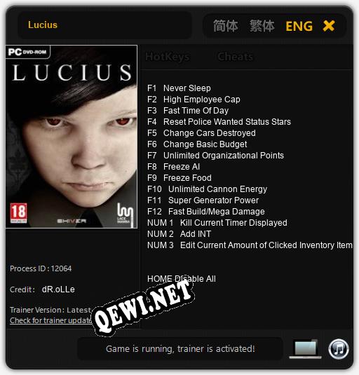 Lucius: Читы, Трейнер +15 [dR.oLLe]