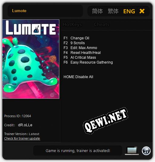 Lumote: Трейнер +6 [v1.9]
