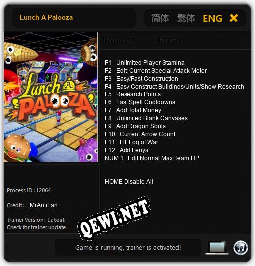 Трейнер для Lunch A Palooza [v1.0.8]