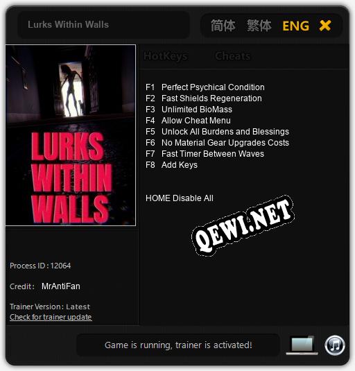 Трейнер для Lurks Within Walls [v1.0.4]