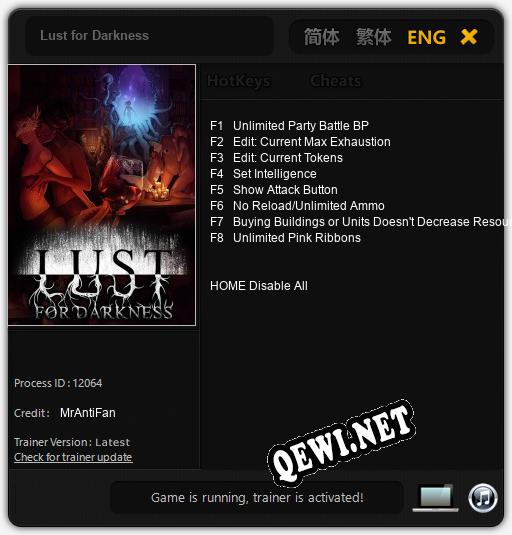 Lust for Darkness: Трейнер +8 [v1.4]