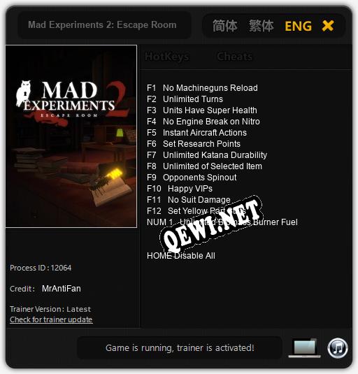 Mad Experiments 2: Escape Room: Трейнер +13 [v1.5]