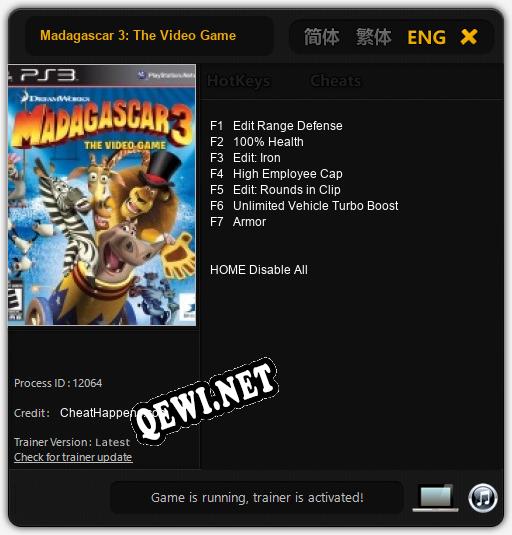 Трейнер для Madagascar 3: The Video Game [v1.0.8]