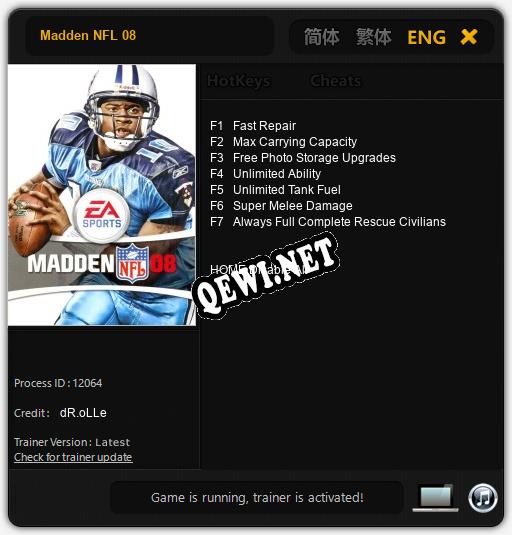 Madden NFL 08: Трейнер +7 [v1.3]