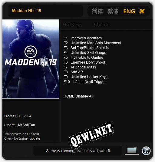 Трейнер для Madden NFL 19 [v1.0.9]