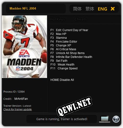 Madden NFL 2004: ТРЕЙНЕР И ЧИТЫ (V1.0.88)