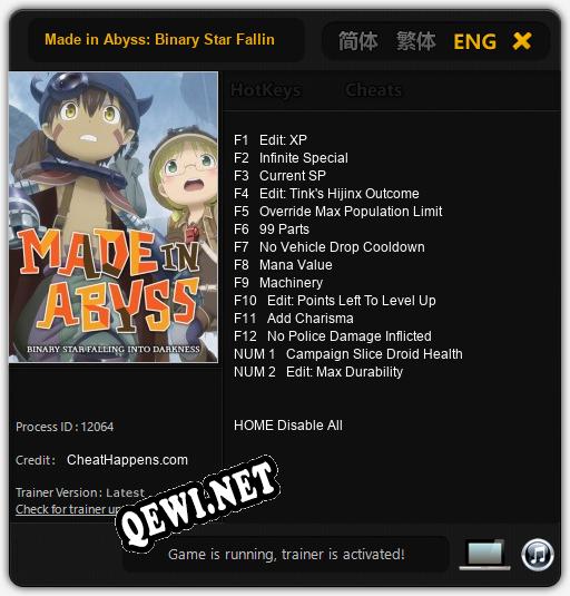 Made in Abyss: Binary Star Falling: Трейнер +14 [v1.1]