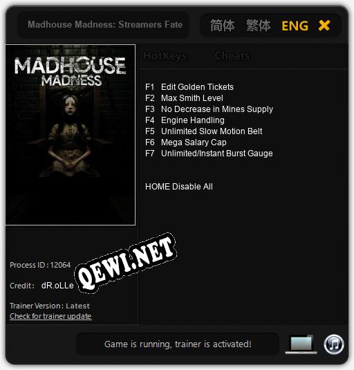 Madhouse Madness: Streamers Fate: ТРЕЙНЕР И ЧИТЫ (V1.0.7)
