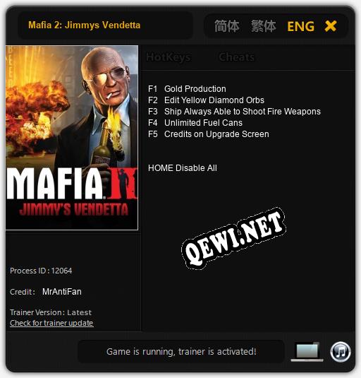 Mafia 2: Jimmys Vendetta: ТРЕЙНЕР И ЧИТЫ (V1.0.60)