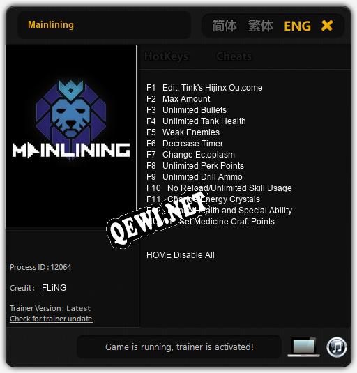 Трейнер для Mainlining [v1.0.7]