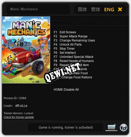 Трейнер для Manic Mechanics [v1.0.7]