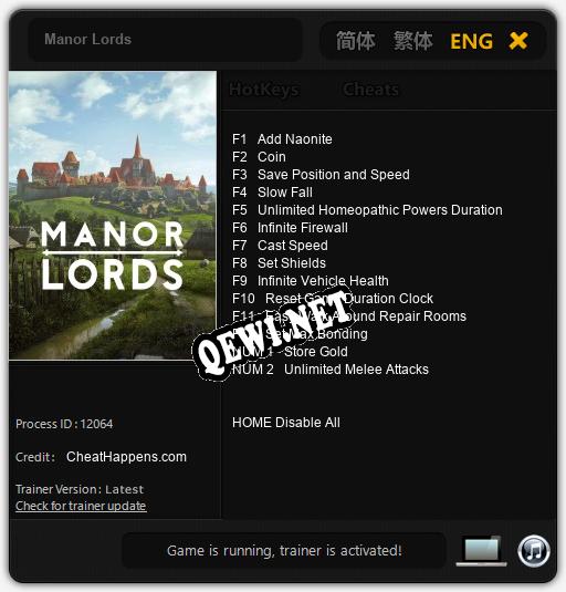Трейнер для Manor Lords [v1.0.1]