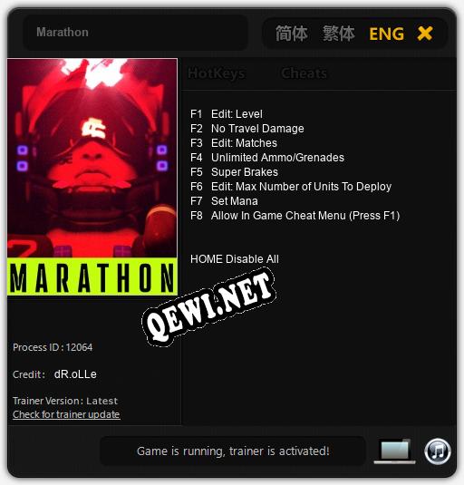 Трейнер для Marathon [v1.0.8]