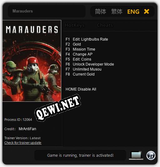 Marauders: Трейнер +8 [v1.5]