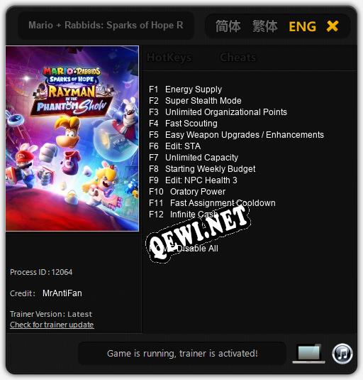 Трейнер для Mario + Rabbids: Sparks of Hope Rayman in the Phantom Show [v1.0.7]
