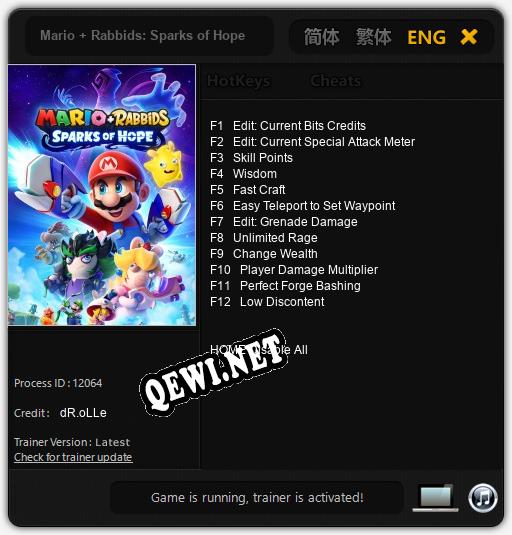 Трейнер для Mario + Rabbids: Sparks of Hope [v1.0.4]