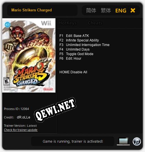 Трейнер для Mario Strikers Charged [v1.0.2]