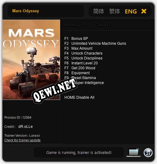 Трейнер для Mars Odyssey [v1.0.8]
