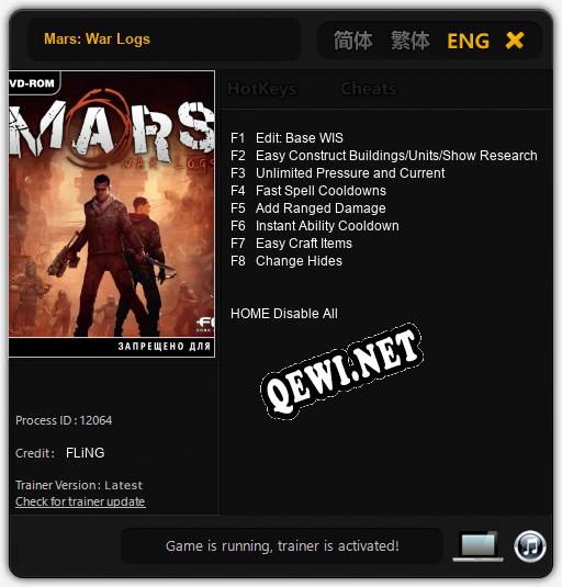 Mars: War Logs: ТРЕЙНЕР И ЧИТЫ (V1.0.23)
