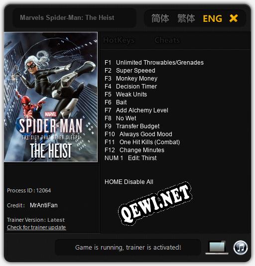 Трейнер для Marvels Spider-Man: The Heist [v1.0.8]
