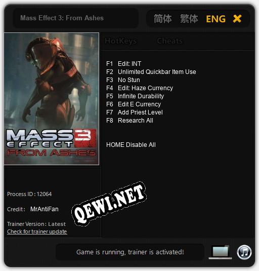 Mass Effect 3: From Ashes: Читы, Трейнер +8 [MrAntiFan]