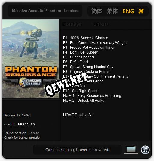 Трейнер для Massive Assault: Phantom Renaissance [v1.0.6]