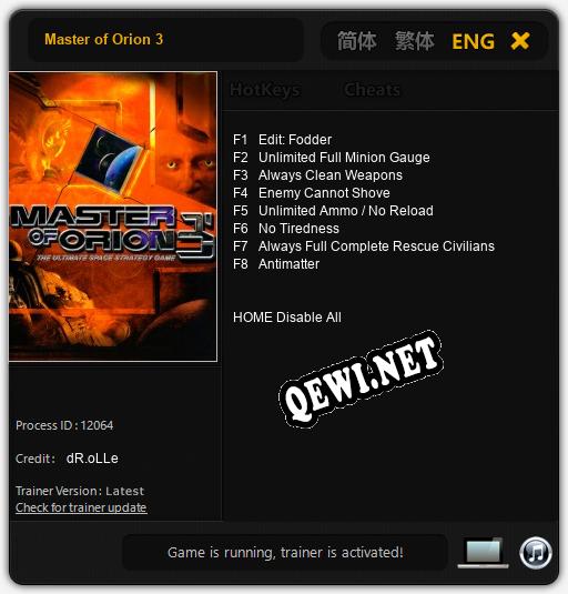 Трейнер для Master of Orion 3 [v1.0.3]