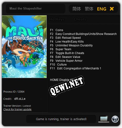 Трейнер для Maui the Shapeshifter [v1.0.6]