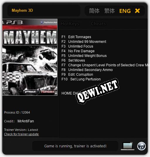 Трейнер для Mayhem 3D [v1.0.1]