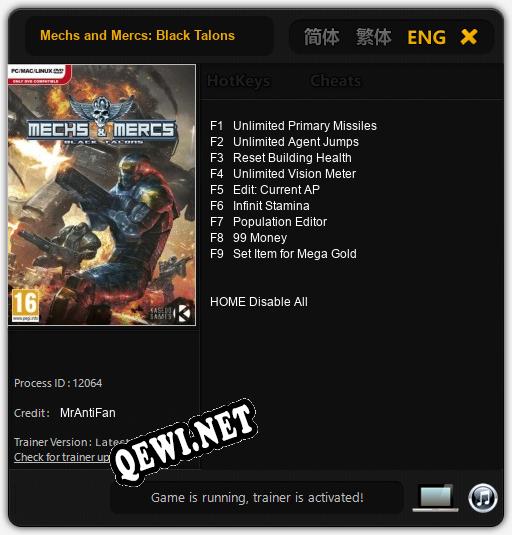 Трейнер для Mechs and Mercs: Black Talons [v1.0.7]