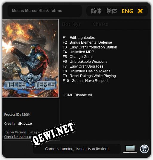 Трейнер для Mechs Mercs: Black Talons [v1.0.5]