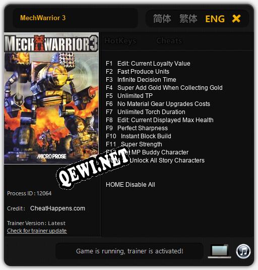 Трейнер для MechWarrior 3 [v1.0.9]