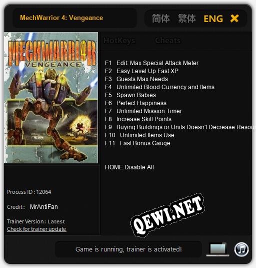 Трейнер для MechWarrior 4: Vengeance [v1.0.9]