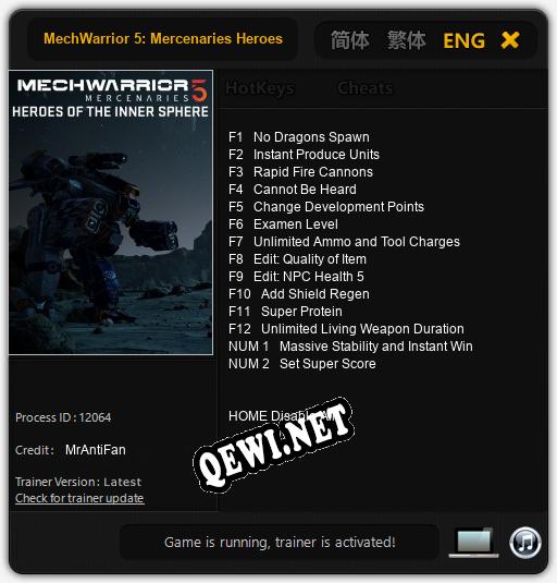 MechWarrior 5: Mercenaries Heroes of Inner Sphere: ТРЕЙНЕР И ЧИТЫ (V1.0.33)