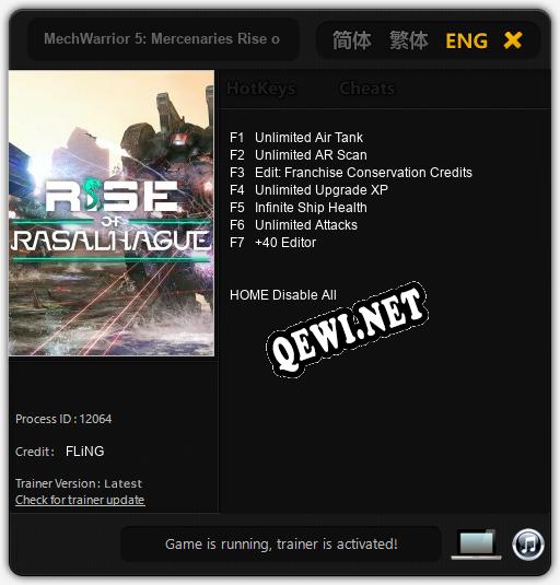Трейнер для MechWarrior 5: Mercenaries Rise of Rasalhague [v1.0.8]