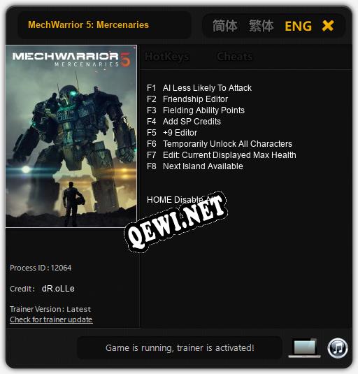 Трейнер для MechWarrior 5: Mercenaries [v1.0.2]