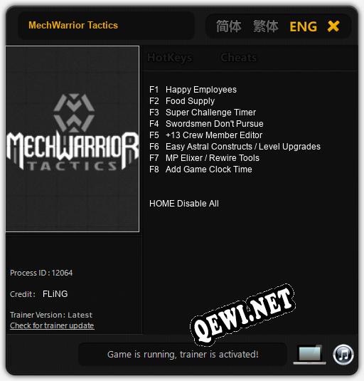 Трейнер для MechWarrior Tactics [v1.0.9]
