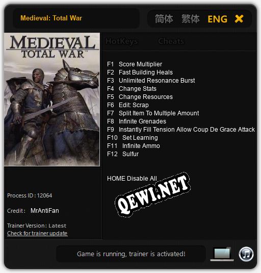 Трейнер для Medieval: Total War [v1.0.2]