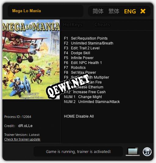 Трейнер для Mega Lo Mania [v1.0.3]