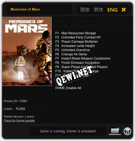 Memories of Mars: Читы, Трейнер +11 [FLiNG]