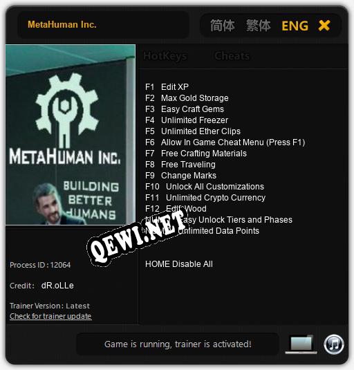 MetaHuman Inc.: Трейнер +14 [v1.5]