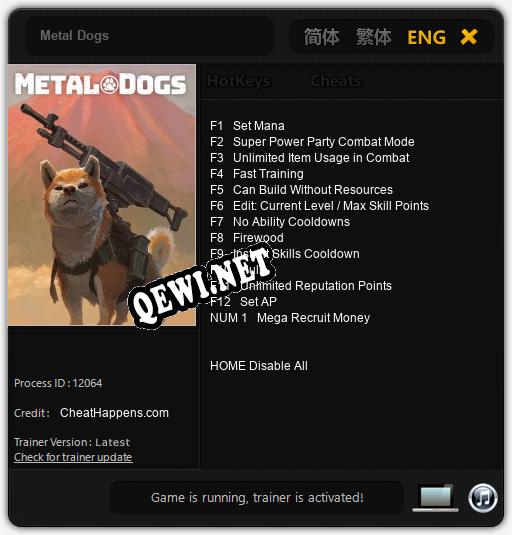 Трейнер для Metal Dogs [v1.0.8]