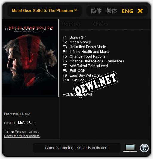 Трейнер для Metal Gear Solid 5: The Phantom Pain [v1.0.4]