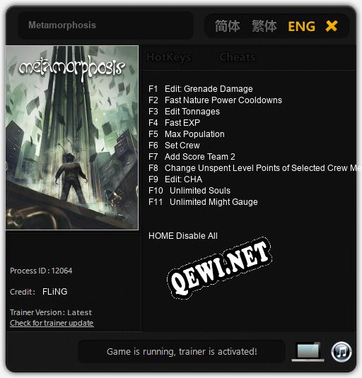Трейнер для Metamorphosis [v1.0.7]
