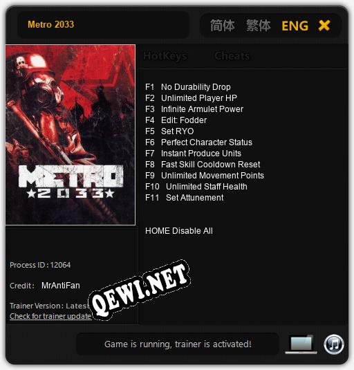 Metro 2033: ТРЕЙНЕР И ЧИТЫ (V1.0.58)